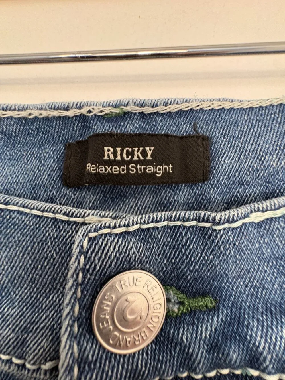 NWT True Religion Ricky Big T Flap Denim Shorts Light Pacific Wash Size 34